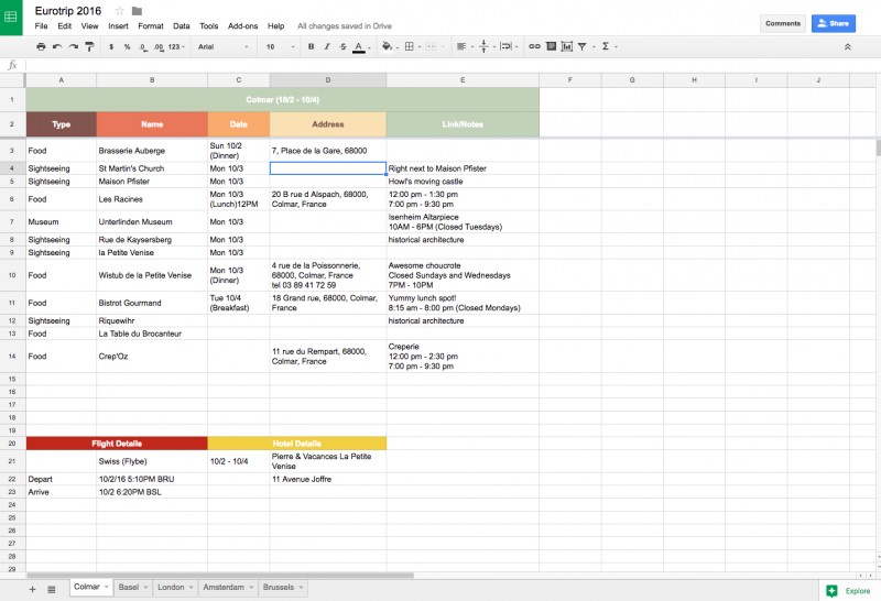 Using Google Sheets and Maps to Plan A Couple of Tourists