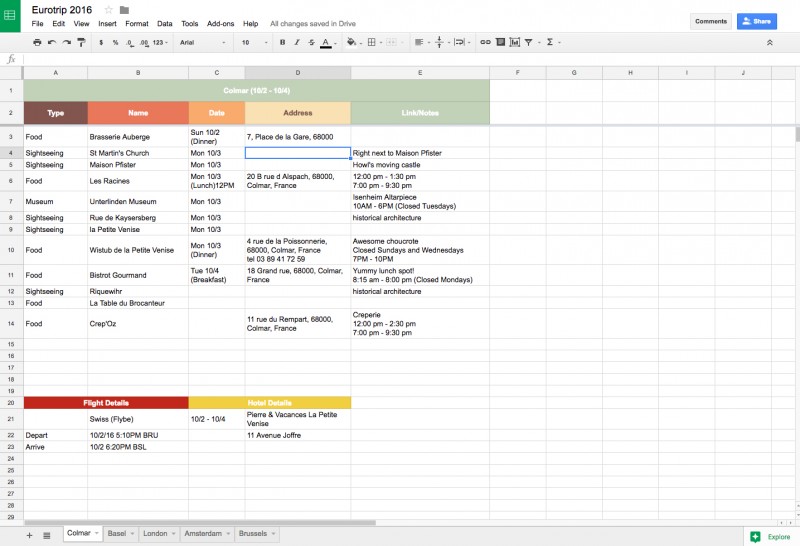 Using Google Sheets And Maps To Plan A Couple Of Tourists