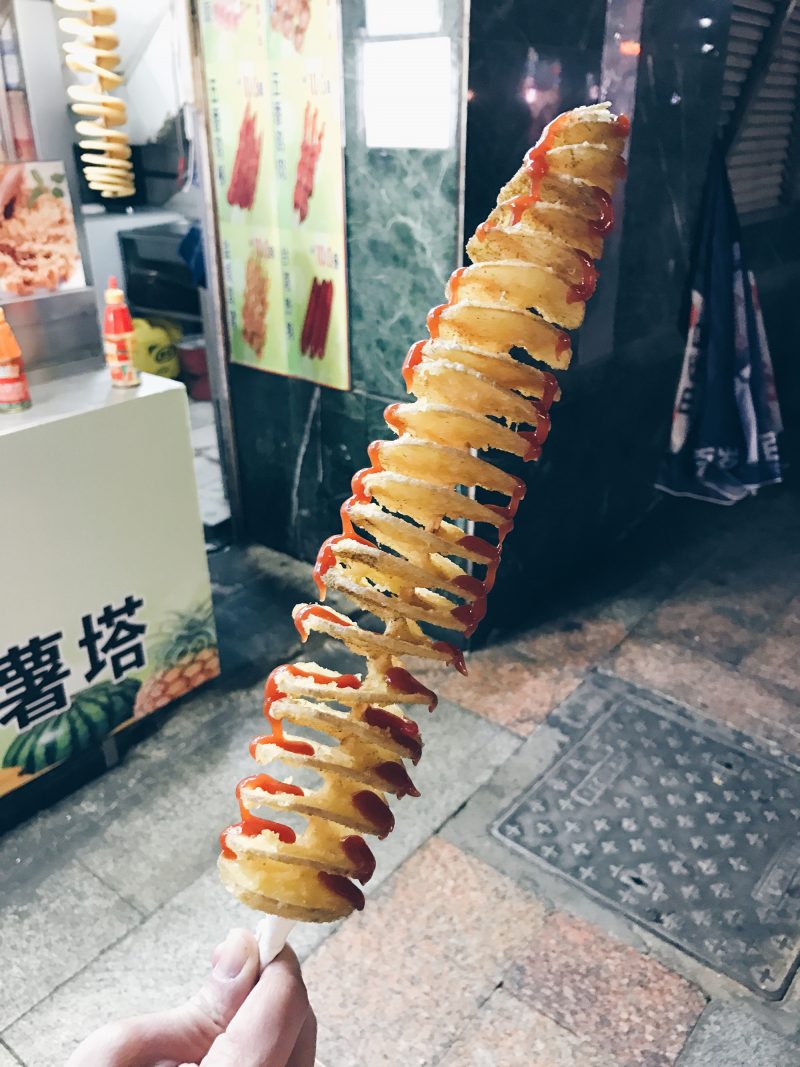 Potato spiral with ketchup